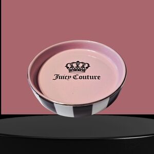 Juicy Couture Pink and Black Striped Ceramic Trinket Tray 5 Inches New With Tags